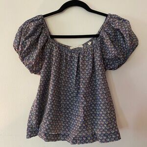 Doen Blue and Pink Puff Sleeve Blouse